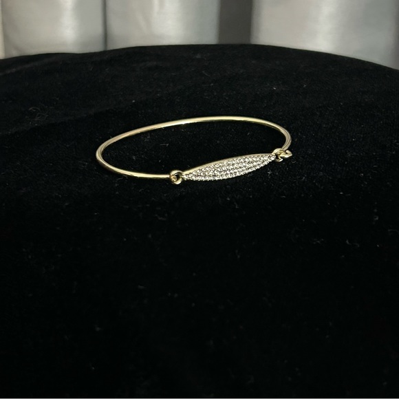 Clear Crystals Set in Gold Tone Latch Bangle Bracelet - Picture 5 of 11
